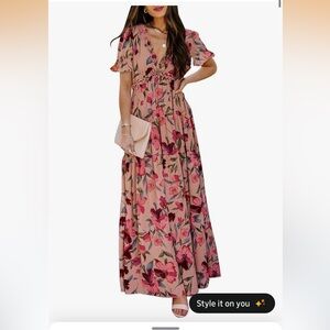 Floral Maxi Dress in Pink and Cream